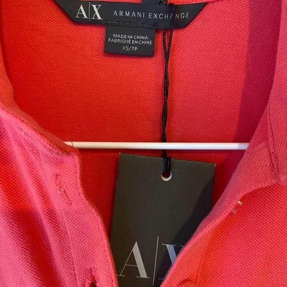 NEW AX Armani Exchange Polo Shirt Short Sleeve Collar XS Pink Coral Fitted - Picture 6 of 9